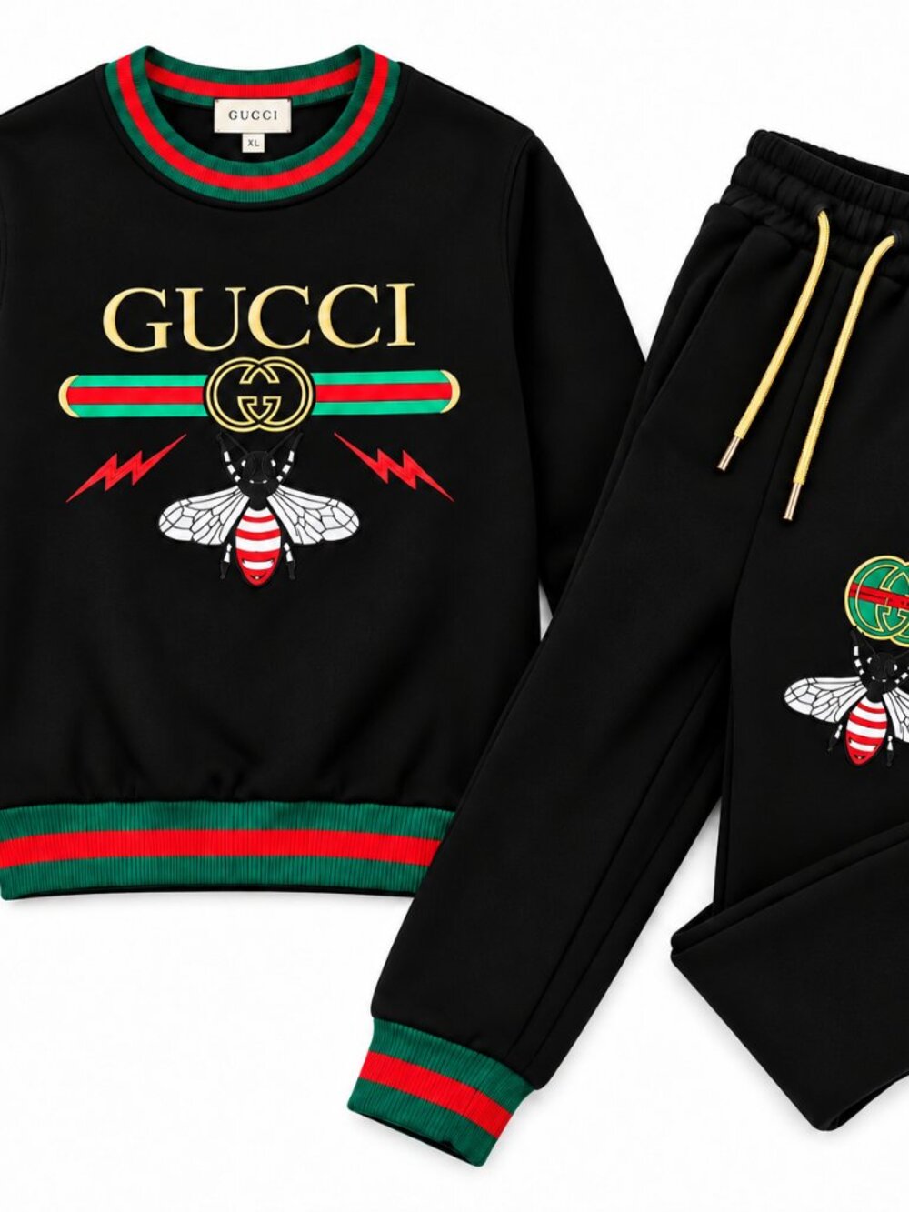 Women's Black Gucci Logo Bee Embroidered 2-Piece Tracksuit Set